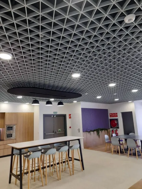 Stock reference: a patterned suspended ceiling with integrated lighting.